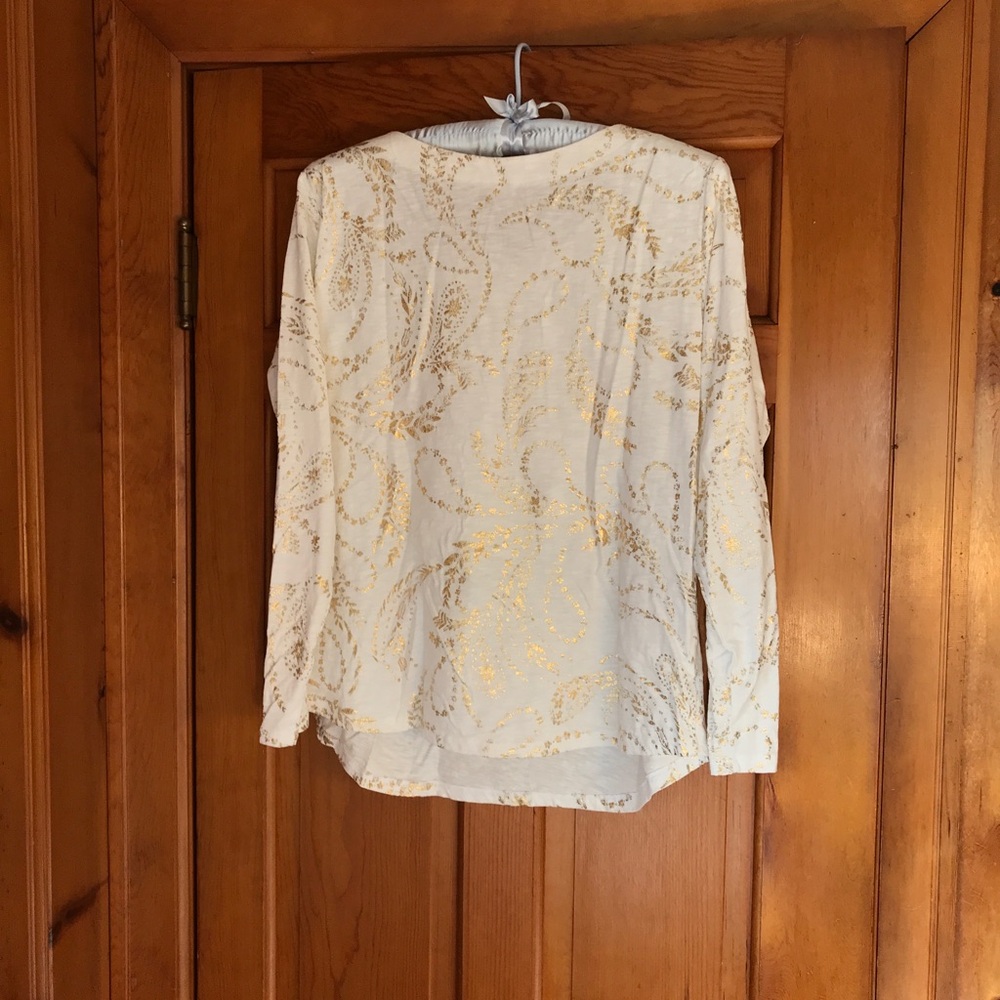 St. John's Bay White and Gold Long Sleeve Graphic Blouse, Size XXL. - Picture 2 of 3